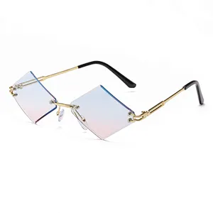 rhombus sunglasses women men rimless vintage gift party unisex fashion rhombus sunglasses UV400