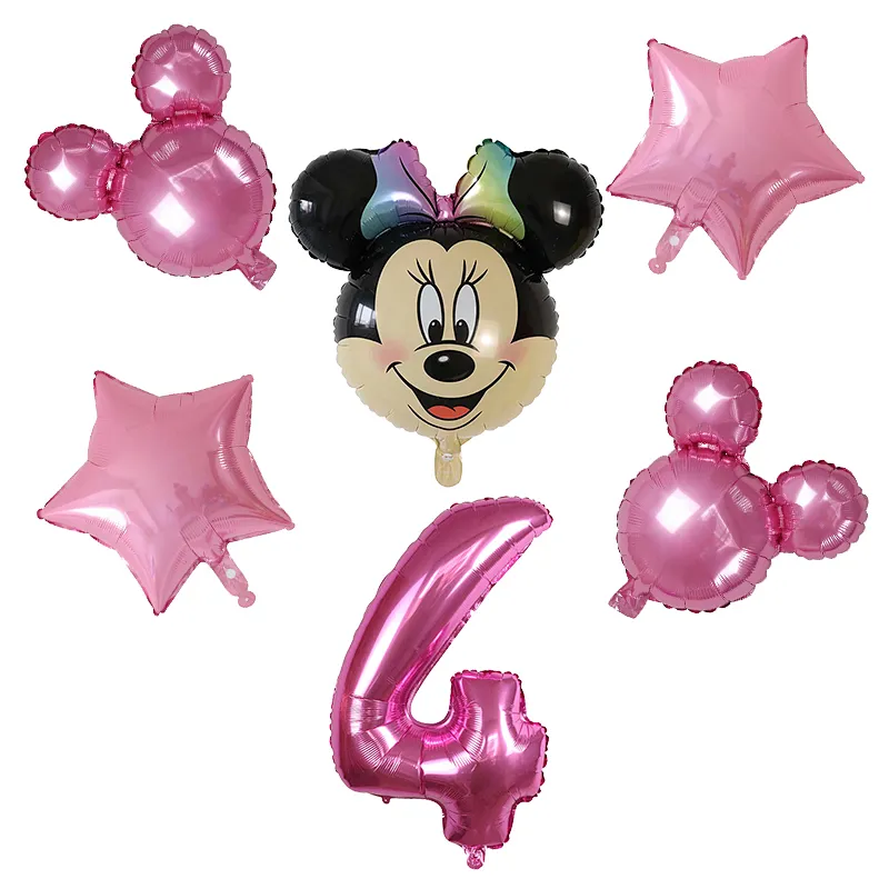 Pink Mickey Minnie Mickey Mouse Number Foil Balloon Cartoon Theme Children's Birthday Party Decoration Balloon Set