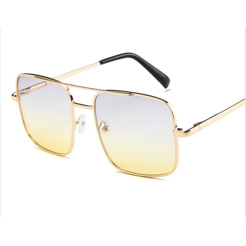 Double bridge green blue lens fashion oversized metal men sunglasses