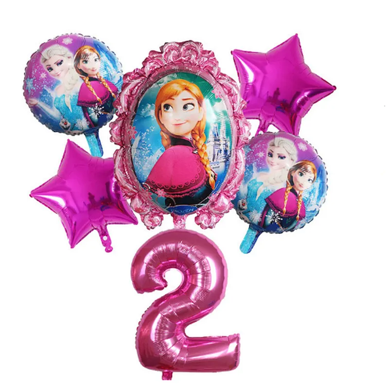 6Pcs Elsa Disney Frozen Princess Helium Balloons Number Baby Shower Girl Foil Globos Birthday Party Decorations Kids Toys Gift