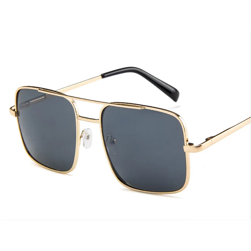 Double bridge green blue lens fashion oversized metal men sunglasses