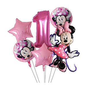 Hot selling 6pcs Mickey Minnie cartoon balloons set aluminum foil balloon for first birthday baby shower decoration