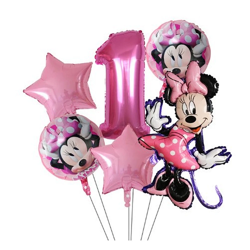Hot selling 6pcs Mickey Minnie cartoon balloons set aluminum foil balloon for first birthday baby shower decoration