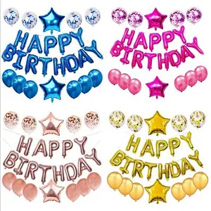 Happy Birthday Set With Foil Banner Balloon And Latex Ballon For Birthday Party Decorations
