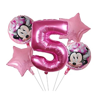 5pcs 18inch Mickey Minnie Foil Balloons Set Pink Gold 30inch Number Globos Baby Shower Kids Happy Birthday Party Decoration Toys