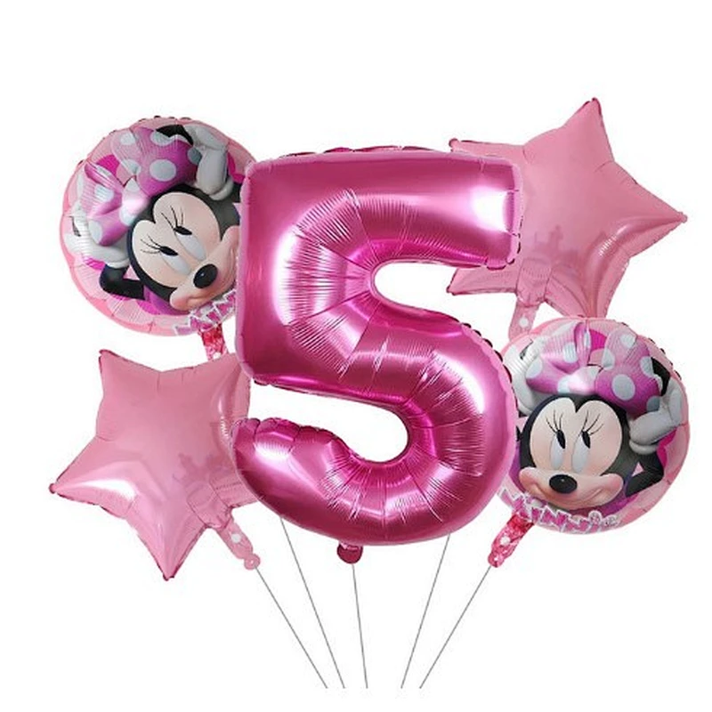 5pcs 18inch Mickey Minnie Foil Balloons Set Pink Gold 30inch Number Globos Baby Shower Kids Happy Birthday Party Decoration Toys