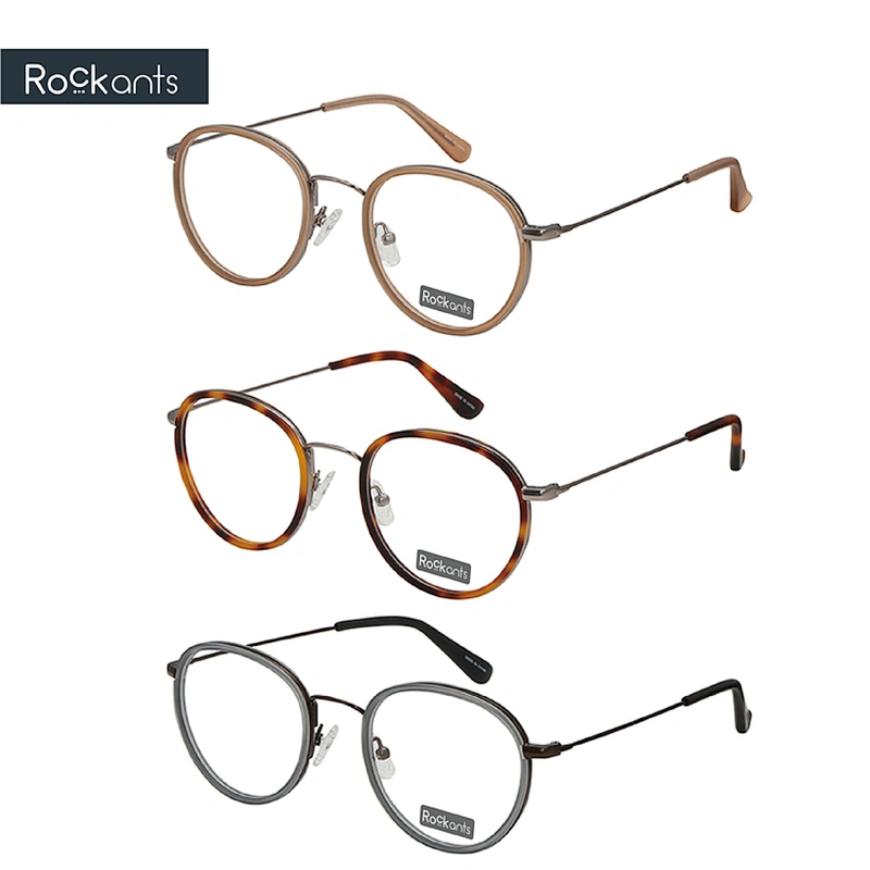 Rock ants main product classic design round acetate metal glasses handmade optical eyeglasses frames