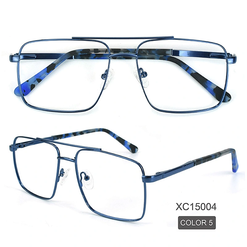 Squared double bridge eyeglasses frame metal optical frames oversized
