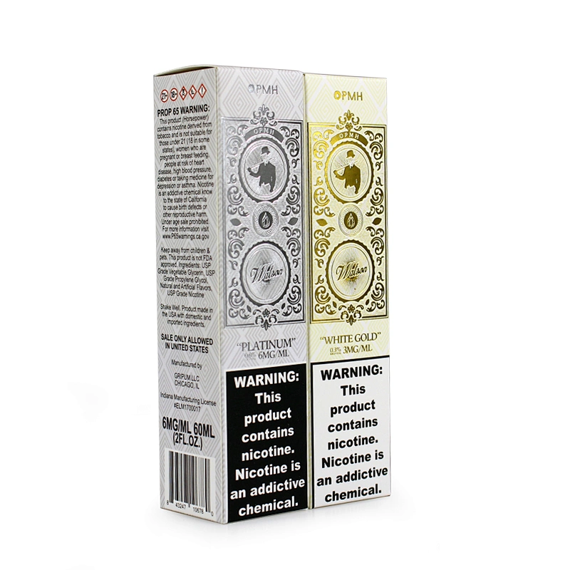 gold stamping logo paper box auto tuck box style for 60ml vaping bottle