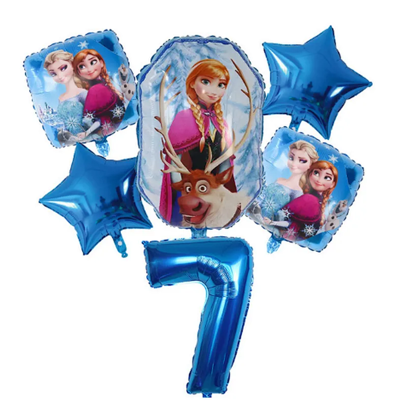 6Pcs Elsa Disney Frozen Princess Helium Balloons Number Baby Shower Girl Foil Globos Birthday Party Decorations Kids Toys Gift