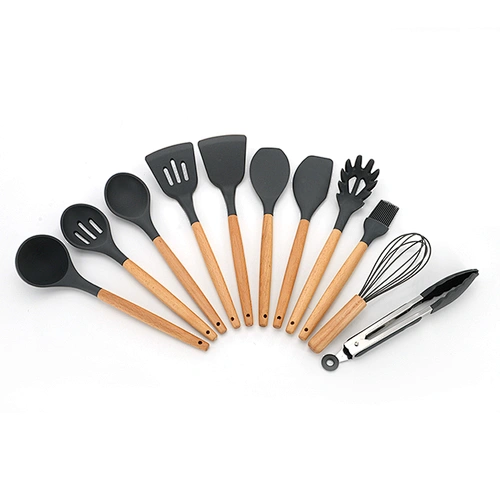 11PCS Silicone Kitchen Utensils Set with Wood Handle