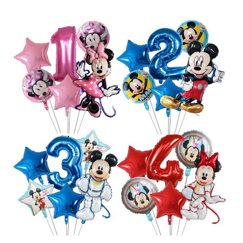 Hot selling 6pcs Mickey Minnie cartoon balloons set aluminum foil balloon for first birthday baby shower decoration