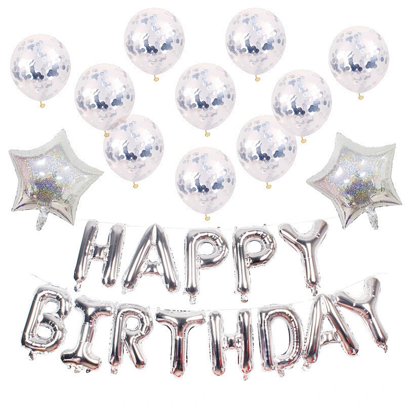 16Inch Happy Birthday Foil Set With Confetti Latex Balloon Laser Aluminum Film Star For Girls Boys Gift Birthday Party Decorations Set