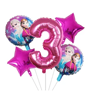 5Pcs Number Balloon Elsa Anna Disney Frozen Princess Helium Balloons Baby Shower Girl Globos Birthday Party Decoration Kids Toys