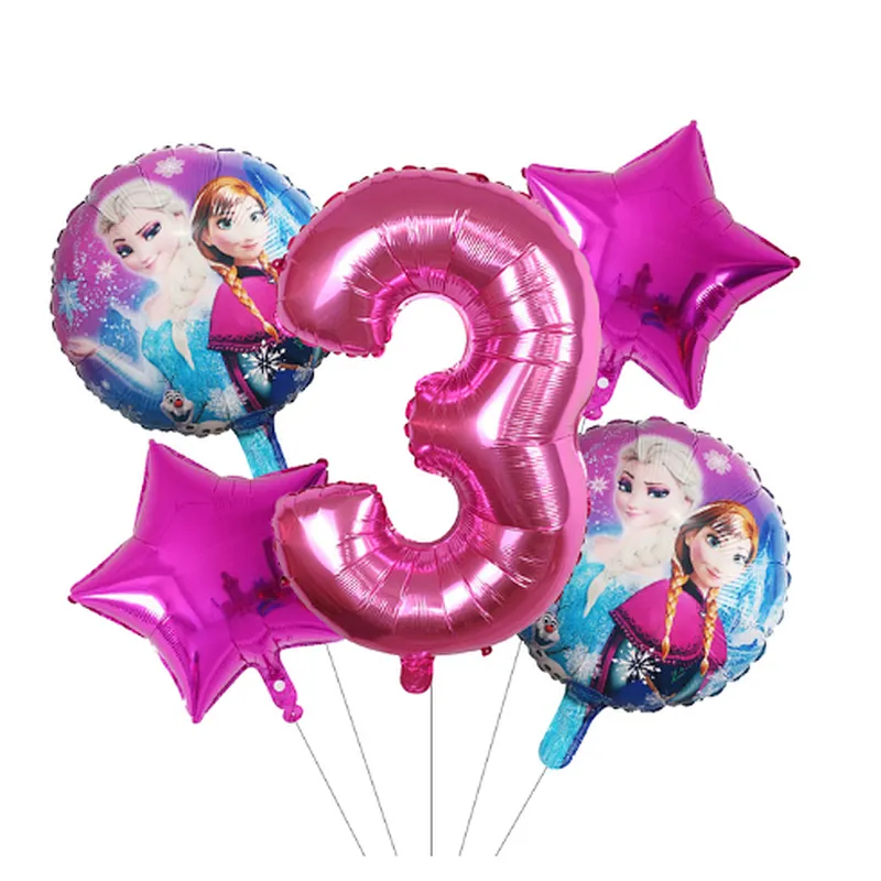 5Pcs Number Balloon Elsa Anna Disney Frozen Princess Helium Balloons Baby Shower Girl Globos Birthday Party Decoration Kids Toys