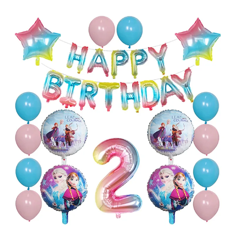 Elsa Disney Frozen Princess Blue Balloon Set Happy Birthday Letter Banner Number Foil Balloon And Latex Balloon Aluminum Film Globos For Children Birthday Party Decorations