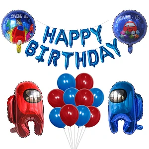 Among Us Game Themed Balloon Set With Happy Birthday Banner Balloon For Boys Birthday Party Decoration