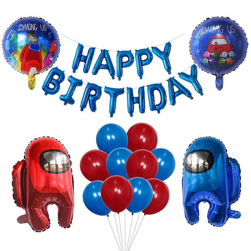 Among Us Game Themed Balloon Set With Happy Birthday Banner Balloon For Boys Birthday Party Decoration