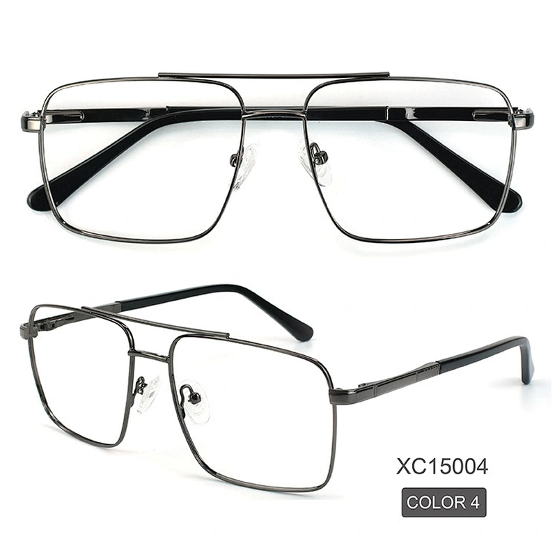 Squared double bridge eyeglasses frame metal optical frames oversized