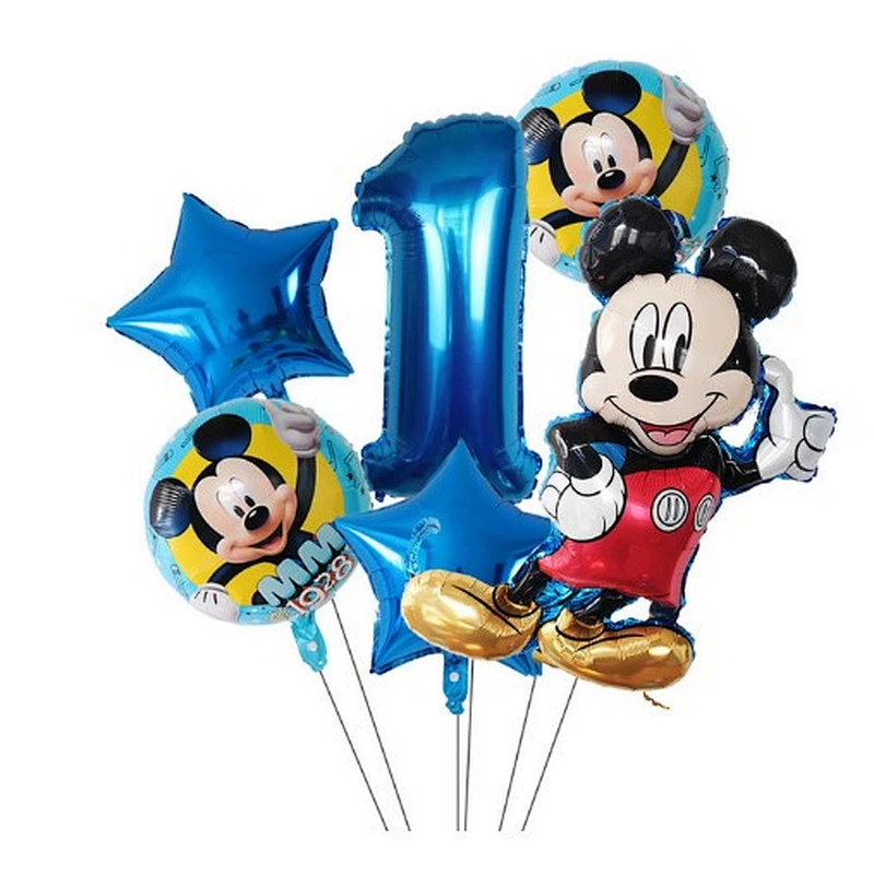 Hot selling 6pcs Mickey Minnie cartoon balloons set aluminum foil balloon for first birthday baby shower decoration