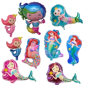 Cartoon Mermaid Foil Balloon Happy Birthday Balloons for Little Princess Baby Girl Birthday Party Decor