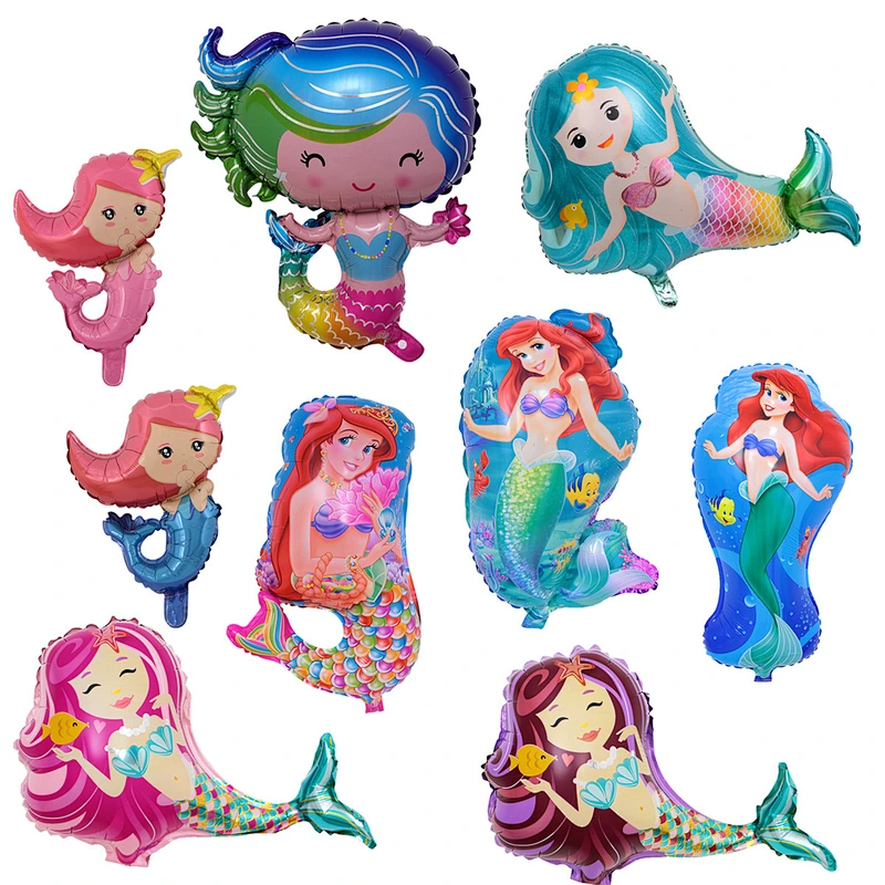 Cartoon Mermaid Foil Balloon Happy Birthday Balloons for Little Princess Baby Girl Birthday Party Decor