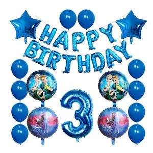 Elsa Disney Frozen Princess Blue Balloon Set Happy Birthday Letter Banner Number Foil Balloon And Latex Balloon Aluminum Film Globos For Children Birthday Party Decorations
