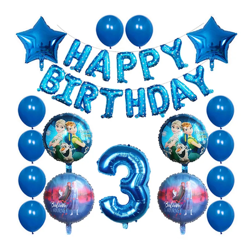 Elsa Disney Frozen Princess Blue Balloon Set Happy Birthday Letter Banner Number Foil Balloon And Latex Balloon Aluminum Film Globos For Children Birthday Party Decorations