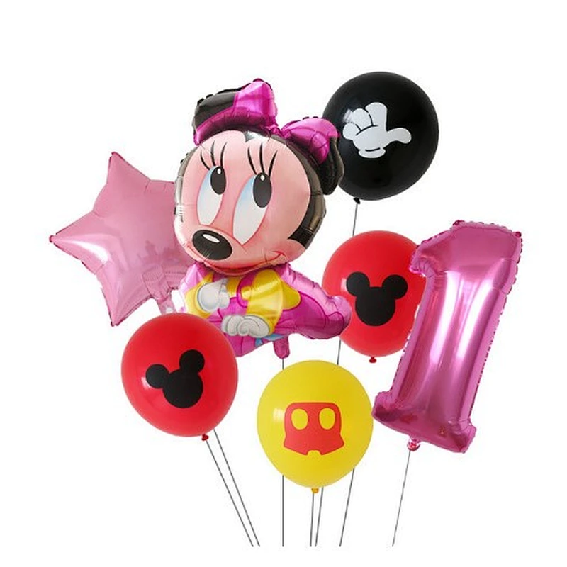 7pcs Cartoon Mickey Minnie Mouse Foil Balloons Set Globos For Baby Shower Kids Happy Birthday Party Decorations