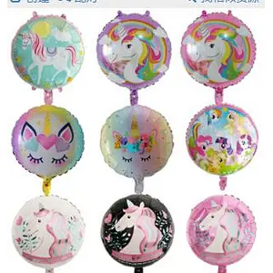 Hot Sale Birthday Party Decoration Balloon 18 Inch Round Shape Unicorn Foil Balloon