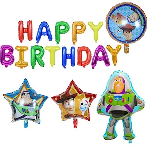 Toy Inspired Story Birthday Party Supplies, Happy Birthday Banner Foil latex Balloons for Toy Story Kids Baby Shower Party Decor