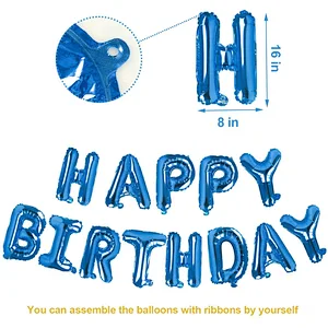 16Inch Happy Birthday Foil Set With Confetti Latex Balloon Laser Aluminum Film Star For Girls Boys Gift Birthday Party Decorations Set