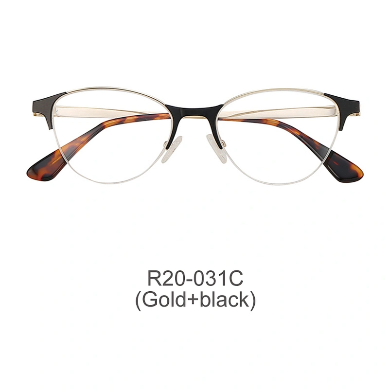 fashion cat eye half rim women metal optical two color eyeglasses frames