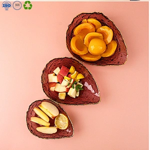 Fruit Salad Glass Bowl Set with Gold Edge