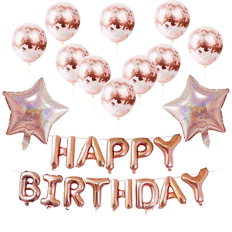 16Inch Happy Birthday Foil Set With Confetti Latex Balloon Laser Aluminum Film Star For Girls Boys Gift Birthday Party Decorations Set