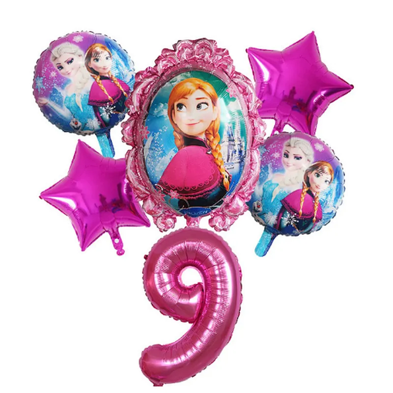 6Pcs Elsa Disney Frozen Princess Helium Balloons Number Baby Shower Girl Foil Globos Birthday Party Decorations Kids Toys Gift