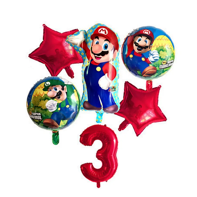 6pcs Super Mario Balloon Latex Mario Bros Balloons For 1 2 3 4 5 6 Birthday Party Decor Baby Shower Lugis Mario Ballons Kids Toy
