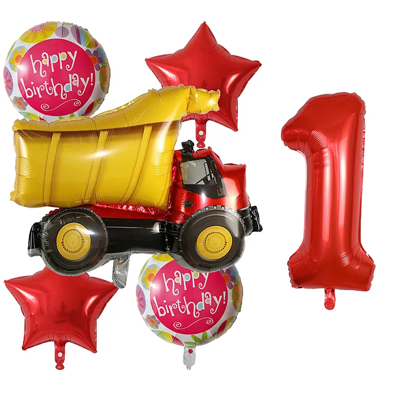 6 Pcs Cartoon Auto Balloon Fire Truck Engineering Vehicle Foil Balloon Ambulance For Kids Birthday Party Decoration
