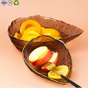 Fruit Salad Glass Bowl Set with Gold Edge