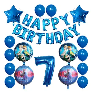 Elsa Disney Frozen Princess Blue Balloon Set Happy Birthday Letter Banner Number Foil Balloon And Latex Balloon Aluminum Film Globos For Children Birthday Party Decorations