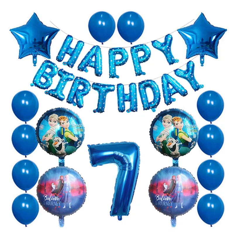 Elsa Disney Frozen Princess Blue Balloon Set Happy Birthday Letter Banner Number Foil Balloon And Latex Balloon Aluminum Film Globos For Children Birthday Party Decorations