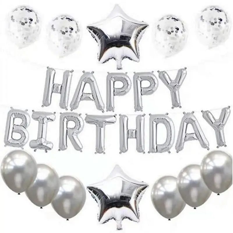 Happy Birthday Set With Foil Banner Balloon And Latex Ballon For Birthday Party Decorations