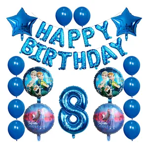 Elsa Disney Frozen Princess Blue Balloon Set Happy Birthday Letter Banner Number Foil Balloon And Latex Balloon Aluminum Film Globos For Children Birthday Party Decorations
