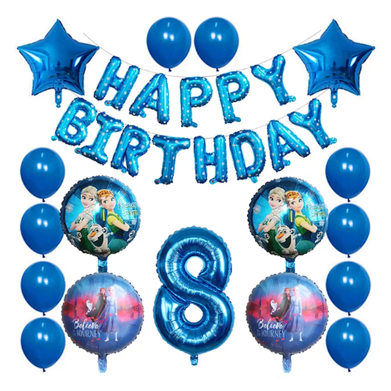 Elsa Disney Frozen Princess Blue Balloon Set Happy Birthday Letter Banner Number Foil Balloon And Latex Balloon Aluminum Film Globos For Children Birthday Party Decorations