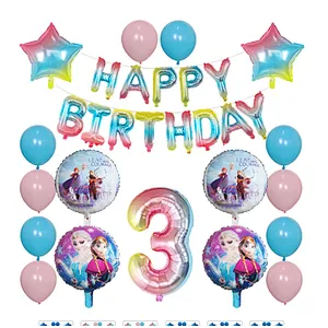 Elsa Disney Frozen Princess Blue Balloon Set Happy Birthday Letter Banner Number Foil Balloon And Latex Balloon Aluminum Film Globos For Children Birthday Party Decorations