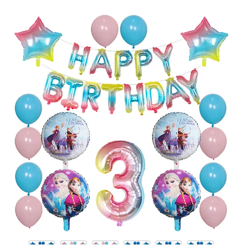 Elsa Disney Frozen Princess Blue Balloon Set Happy Birthday Letter Banner Number Foil Balloon And Latex Balloon Aluminum Film Globos For Children Birthday Party Decorations
