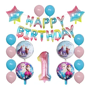 Elsa Disney Frozen Princess Blue Balloon Set Happy Birthday Letter Banner Number Foil Balloon And Latex Balloon Aluminum Film Globos For Children Birthday Party Decorations