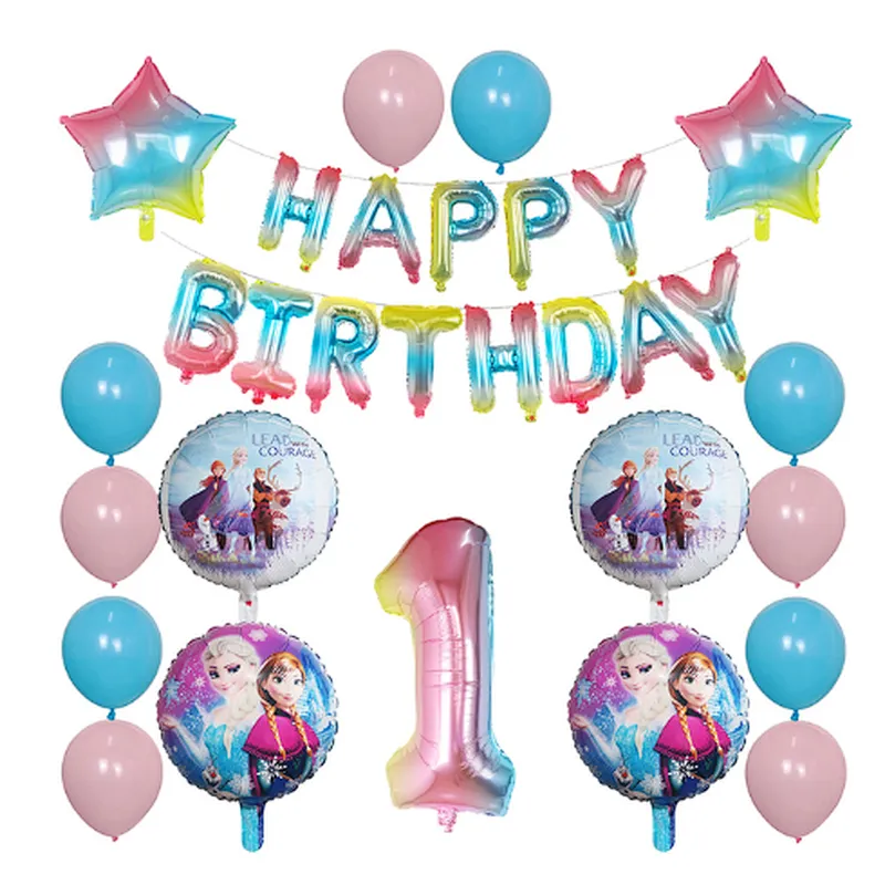 Elsa Disney Frozen Princess Blue Balloon Set Happy Birthday Letter Banner Number Foil Balloon And Latex Balloon Aluminum Film Globos For Children Birthday Party Decorations
