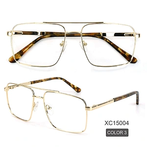 Squared double bridge eyeglasses frame metal optical frames oversized