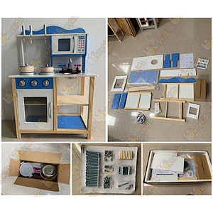 New sale simulation play wooden blue toy kitchen for kids W10C404B